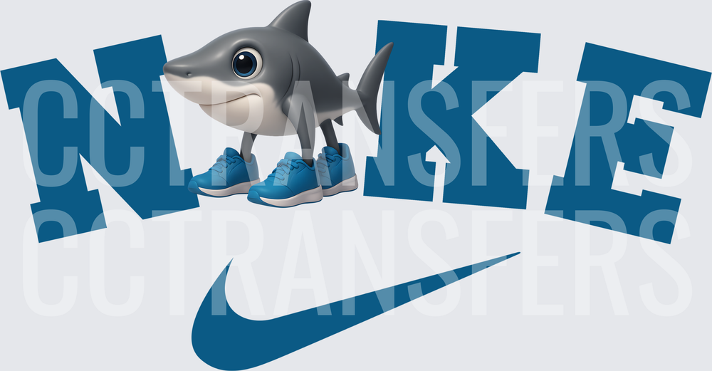 Cute Baby Shark Wearing Sneakers Sporty Logo Design (DTF)
