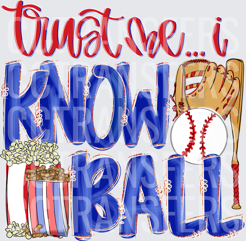 Trust Me I Know Ball Baseball Glove Bat Popcorn (DTF)