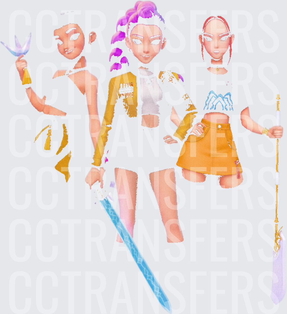 Three Fantasy Warriors with Magical Weapons and Golden Accents (DTF)