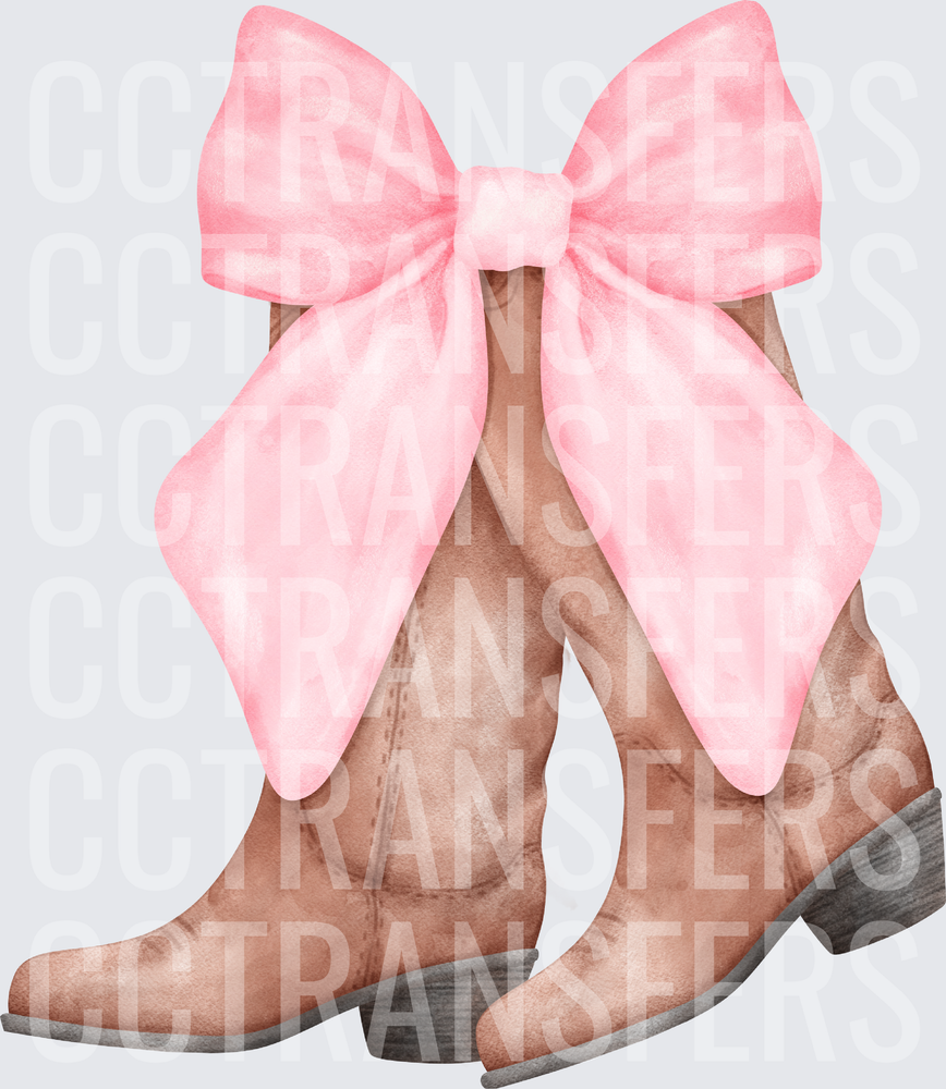 Watercolor Cowboy Boots with Pink Bow (DTF)
