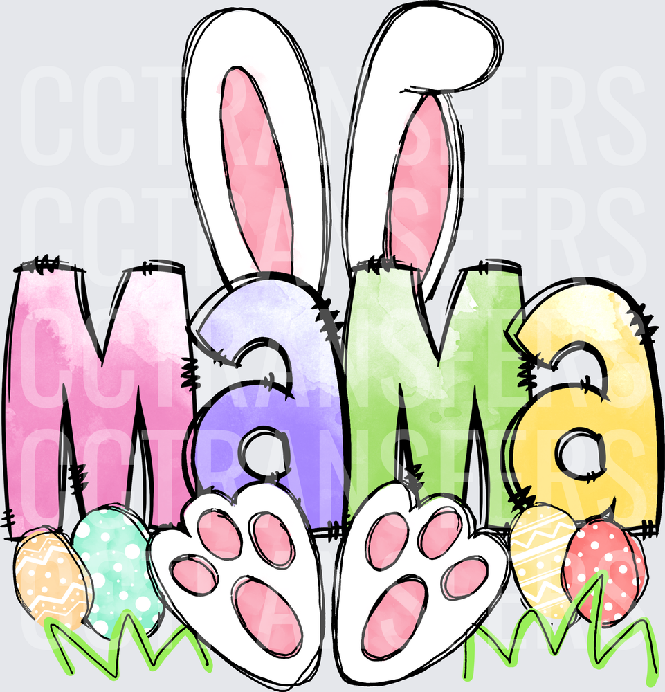 Mama Easter Bunny Ears Paws Colorful Eggs (DTF)