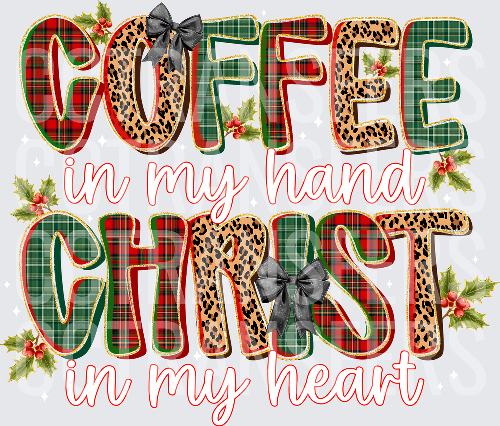 Coffee In My Hand Christ In My Heart Christmas Plaid Leopard (DTF)