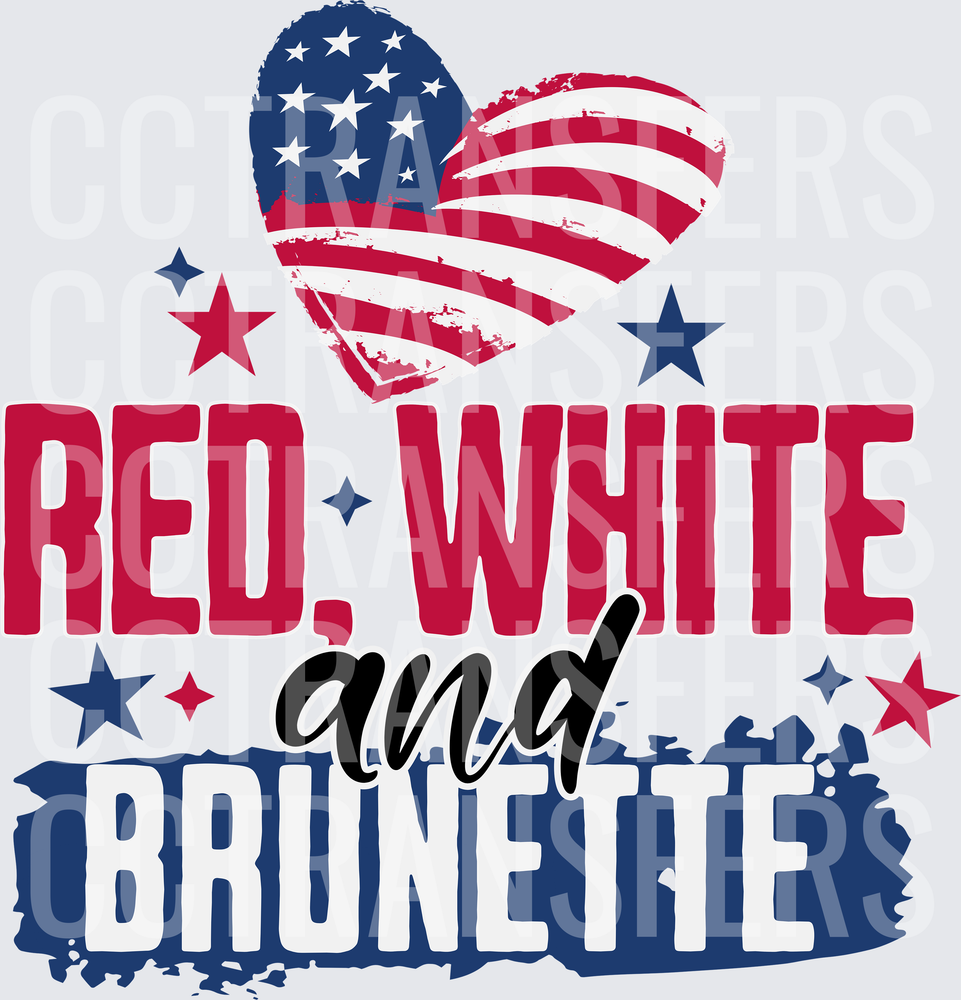 Red White and Brunette Patriotic Heart Stars (DTF)