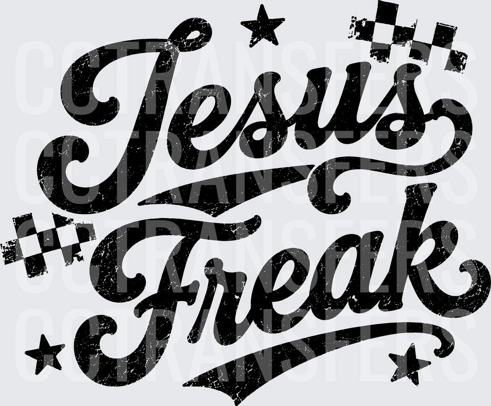 Jesus Freak Retro Script Distressed Stars Checkered (DTF)