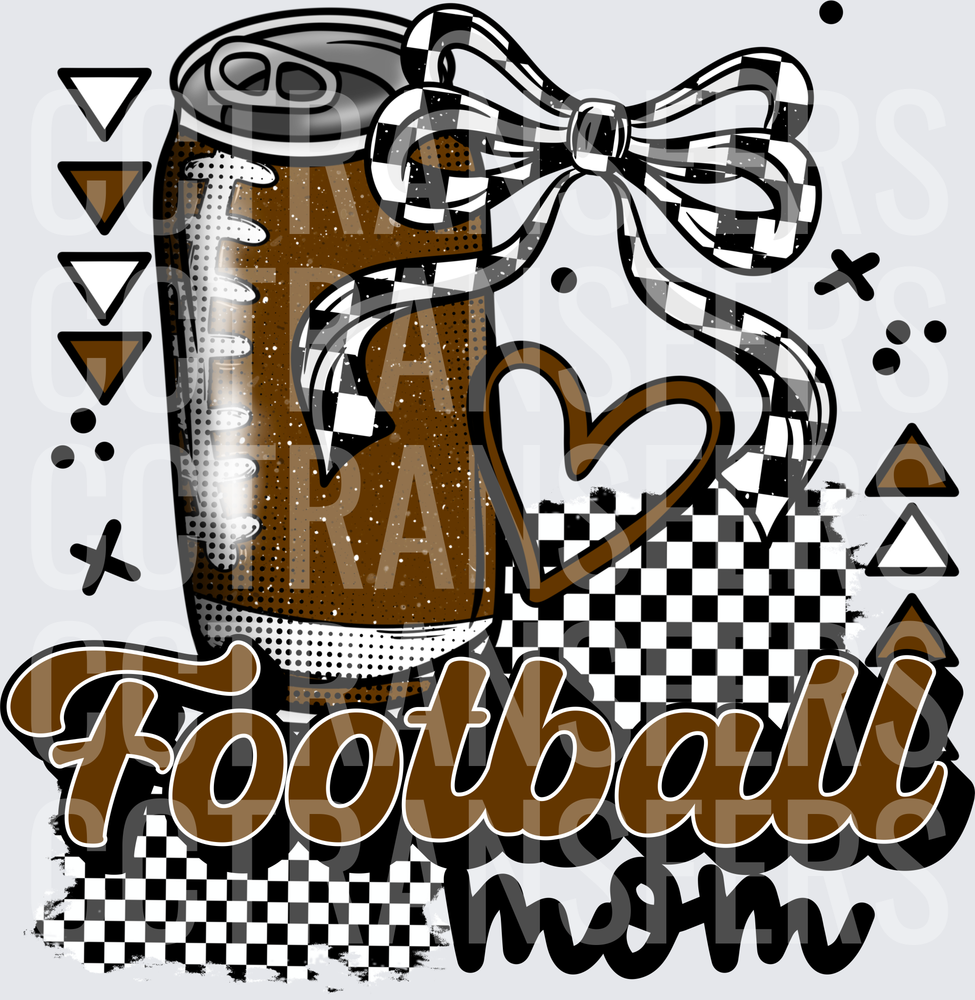 Football Mom Soda Can with Checkered Bow and Heart (DTF)