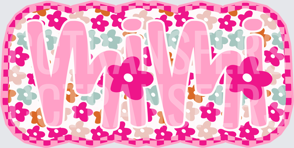 Mimi Retro Floral Pink Bubble Letter Design (DTF)
