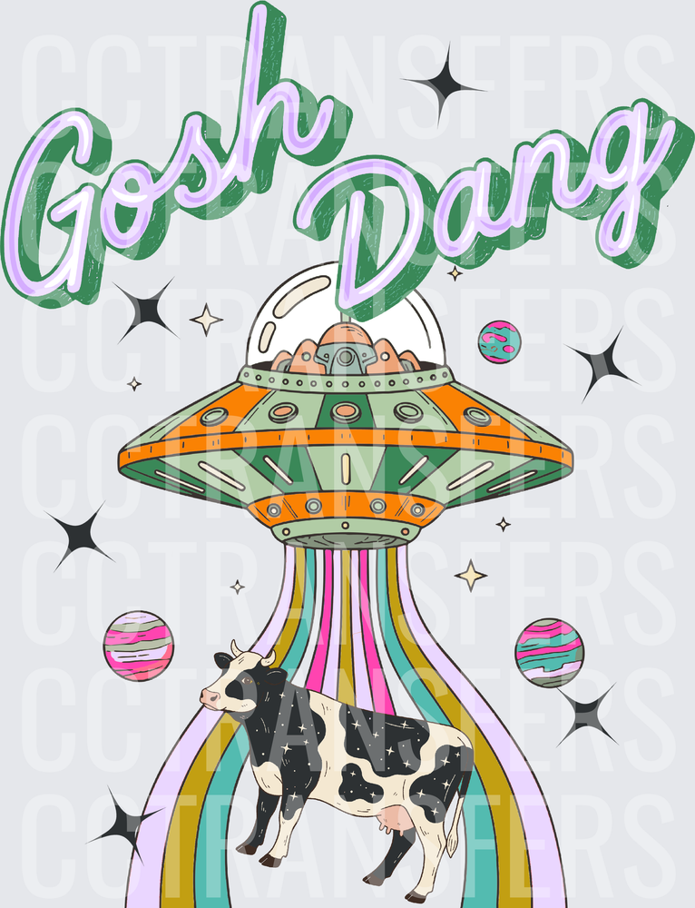Gosh Dang UFO Cow Abduction Rainbow Space (DTF)