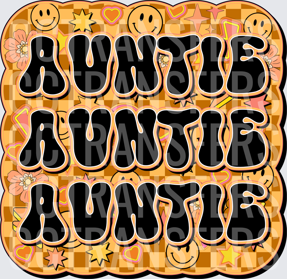 Retro Groovy Auntie Triple Stack Checkered Smiley (DTF)
