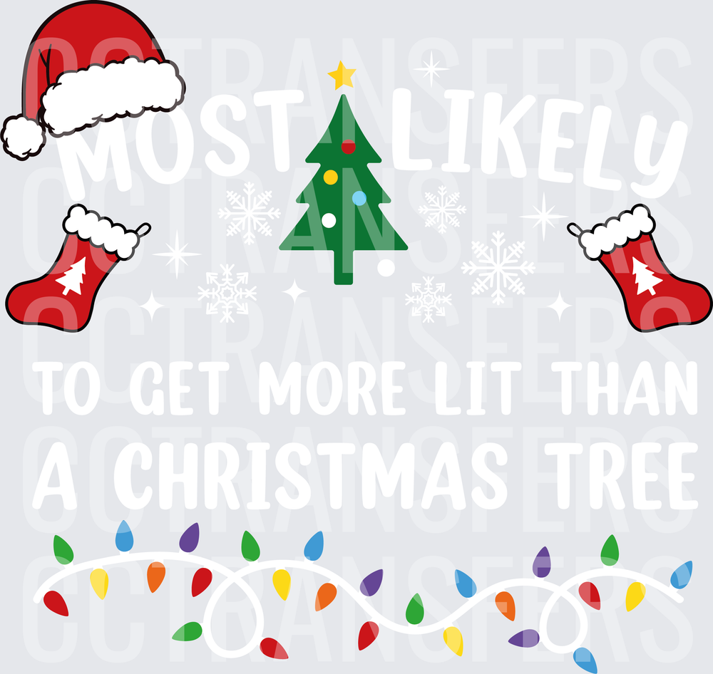Santa Hat Christmas Tree Stockings Holiday Lights (DTF)