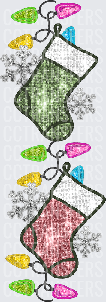 Glitter Christmas Stockings with Colorful Lights and Snowflakes (DTF)