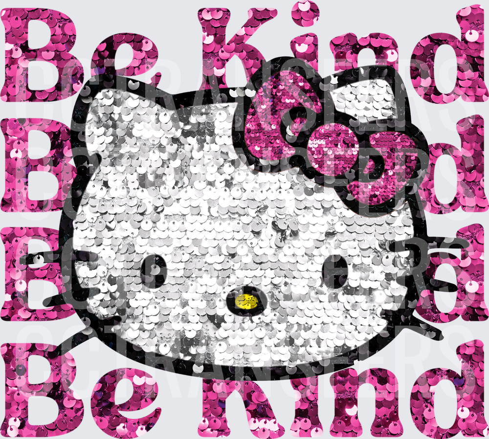 Sequin Glitter Cat Face Be Kind Repeated Text (DTF)