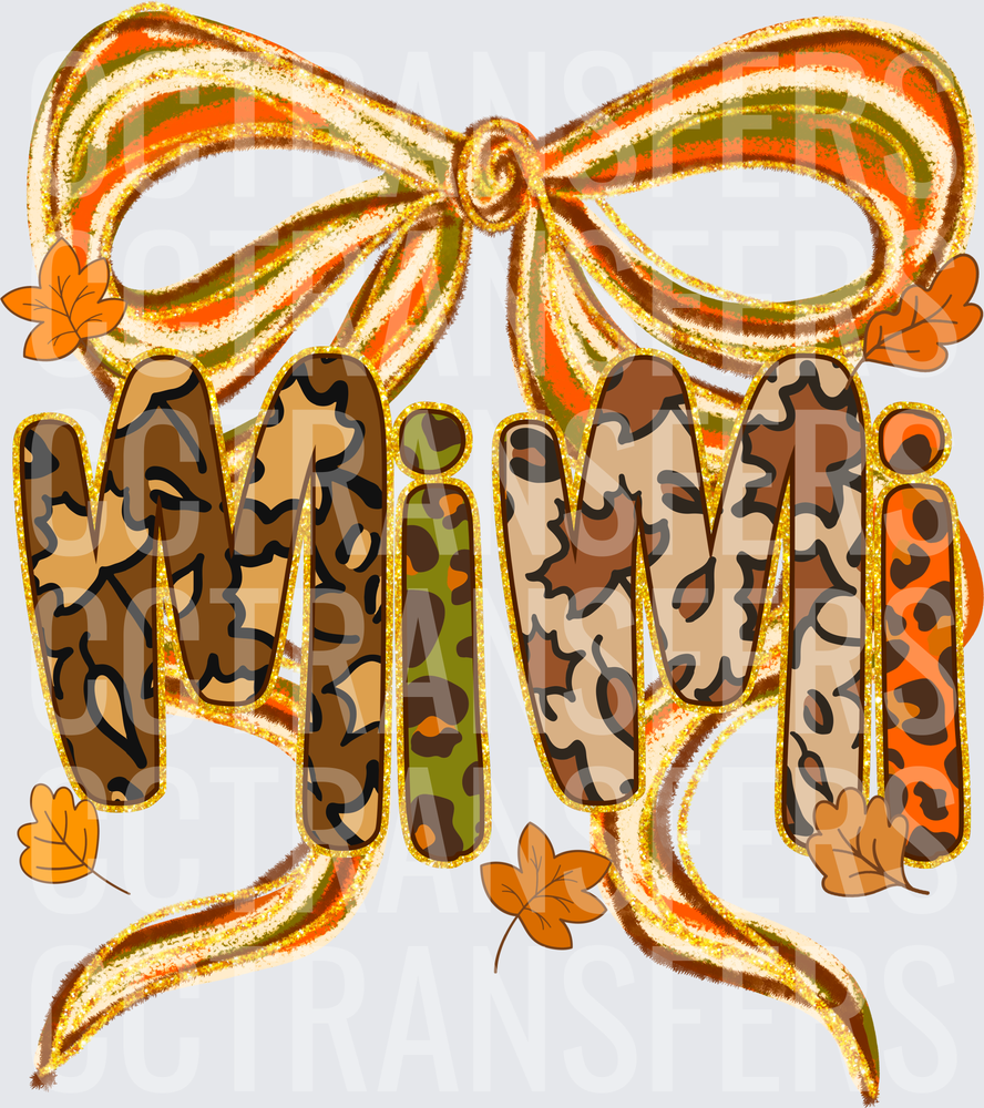 Mimi Leopard Print Fall Bow Autumn Leaves (DTF)