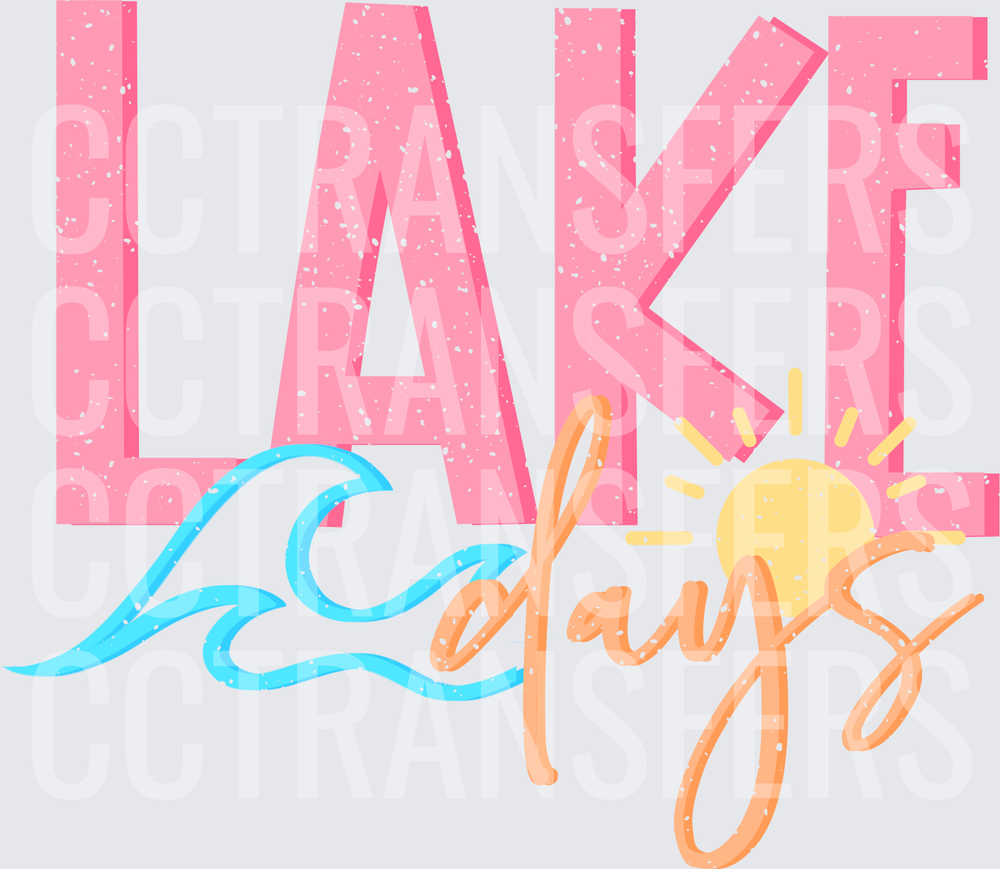 Lake Days Bold Pink Lettering with Waves and Sun (DTF)