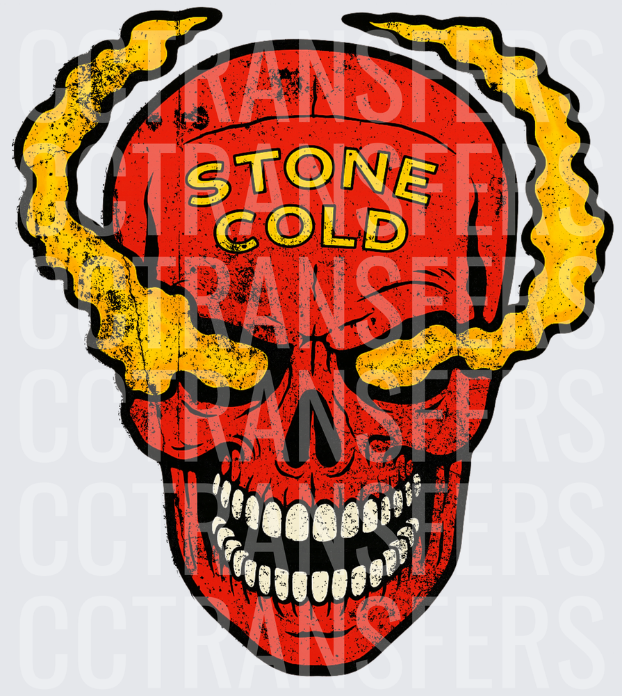 Stone Cold Flaming Red Skull Grunge Graphic (DTF)