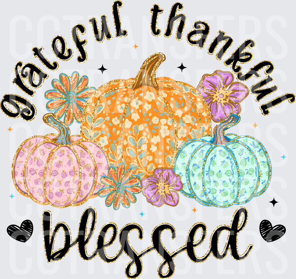 Grateful Thankful Blessed Floral Pumpkins Fall (DTF)