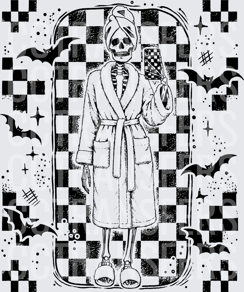 Skeleton Selfie Bath Robe Towel Wrap Bats Checker (DTF)