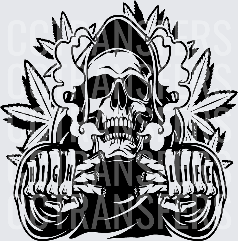 High Life Skull Hooded Crossed Fists Cannabis Leaves (DTF)