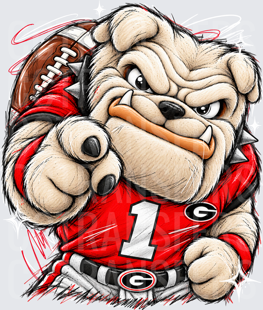 Fierce Bulldog Football Player Red Jersey Number 1 (DTF)