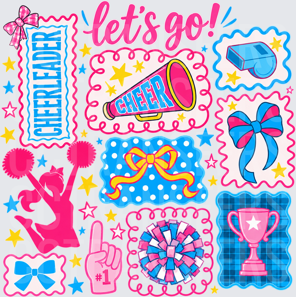 Let's Go Cheerleader Cheer Squad Icons Collage (DTF)