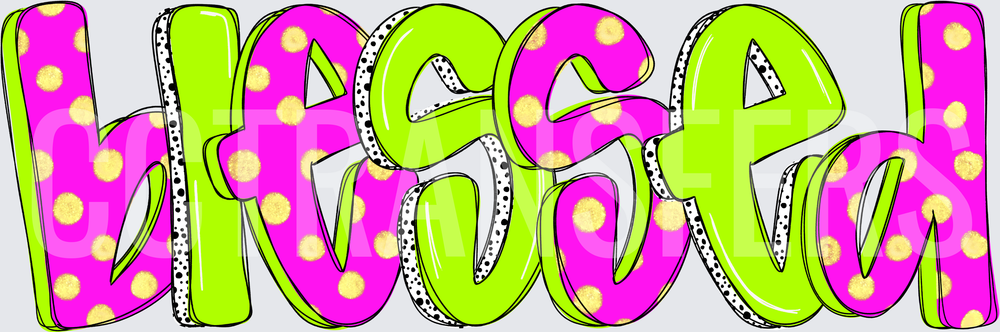 Blessed Bold Polka Dot Lime Green Pink Letter Art (DTF)