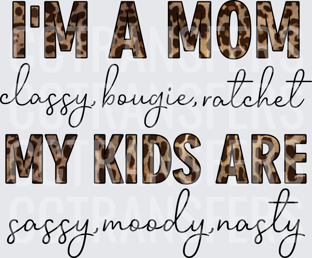 I'm A Mom Classy Bougie Ratchet My Kids Are Sassy Moody Nasty Leopard Print (DTF)