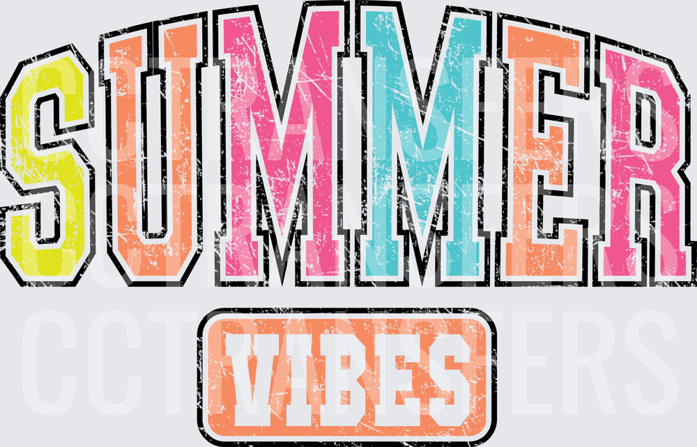 Summer Vibes Distressed Colorful Varsity Letter Design (DTF)