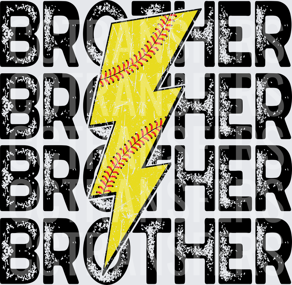 Brother Softball Lightning Bolt Distressed Repeat (DTF)