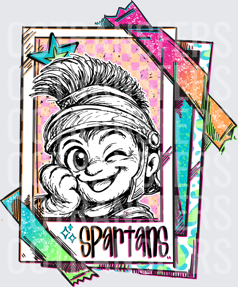 Retro Spartans Mascot Winking Warrior Card Stack (DTF)