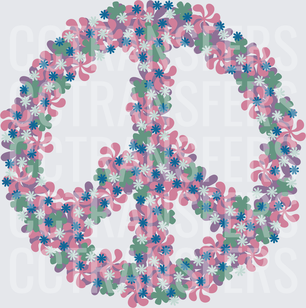 Floral Peace Sign Pink Purple Green Blue (DTF)