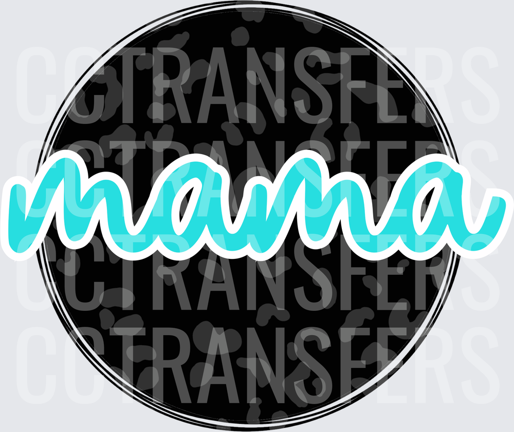 Mama Turquoise Script Black Leopard Circle (DTF)