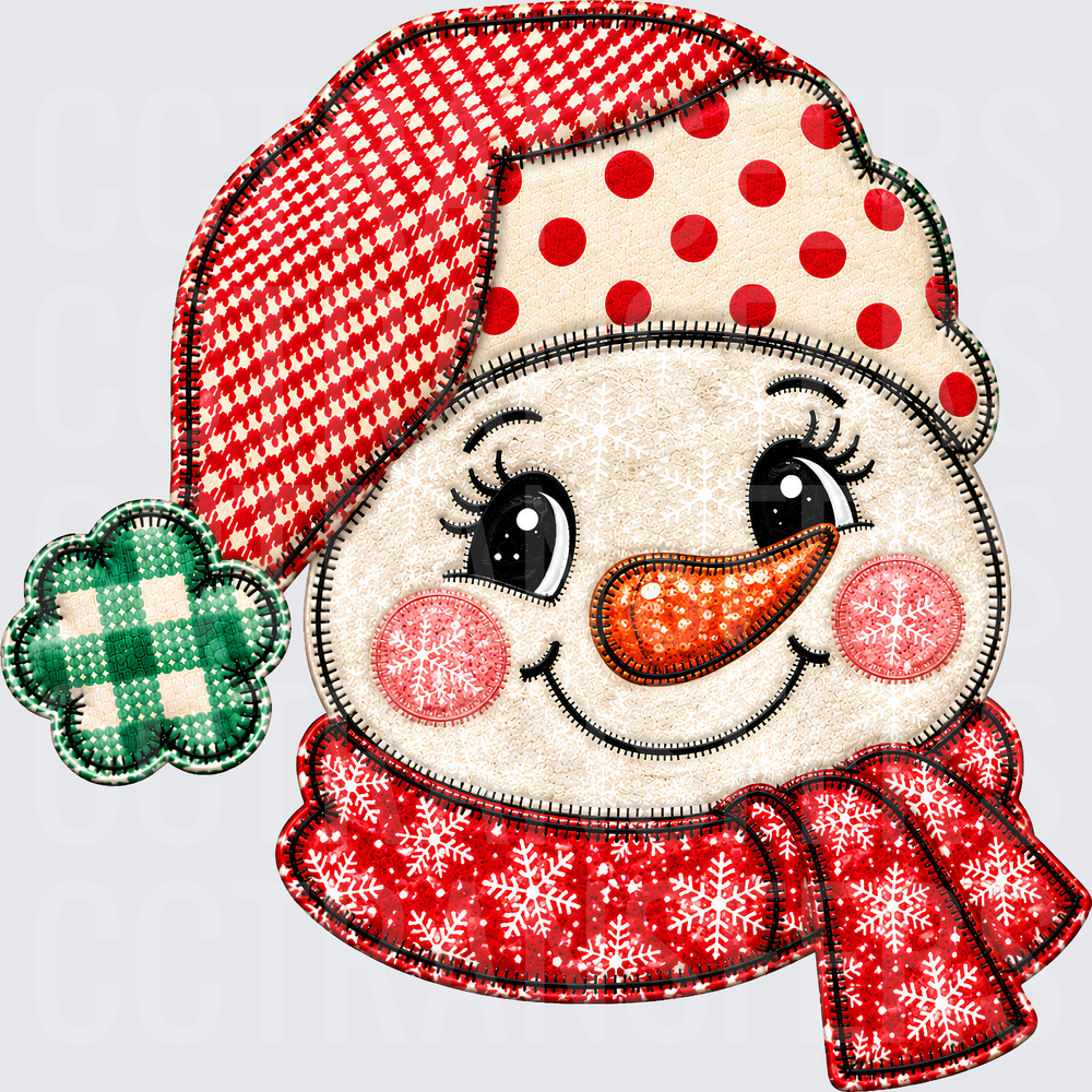 Cute Snowman Face Red Polka Dot Hat Snowflake Scarf (DTF)