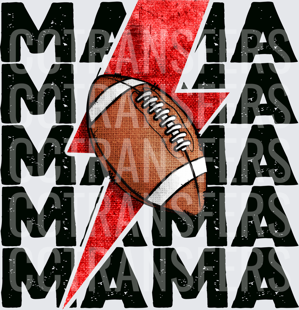 Football Mama Stacked Text Red Lightning Bolt (DTF)