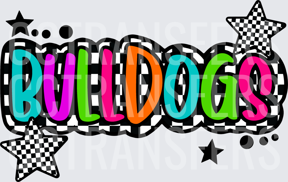 Bulldogs Multicolor Checkered Star Bold Text (DTF)
