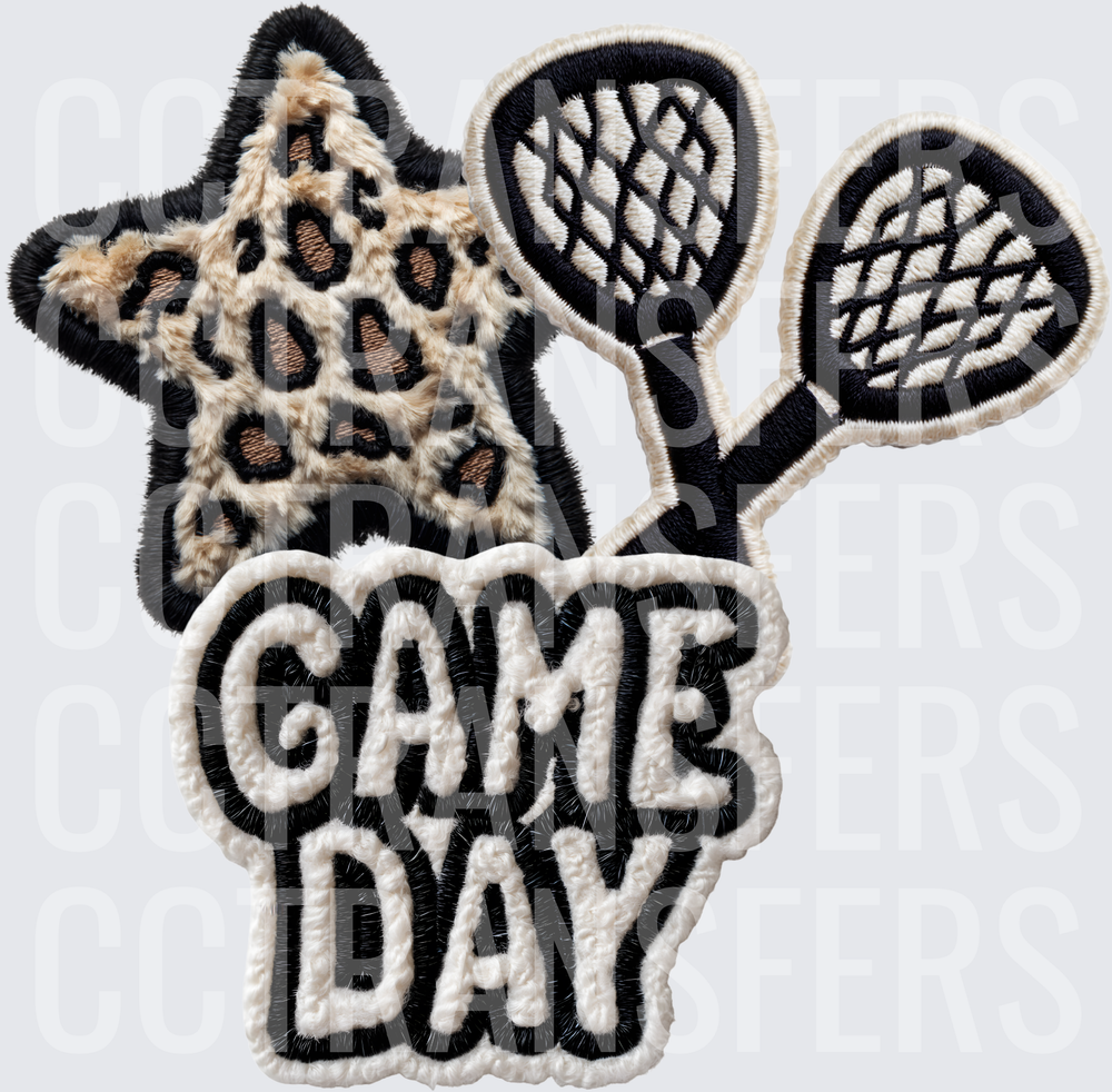 Game Day Leopard Star Tennis Rackets Patch Design (DTF)