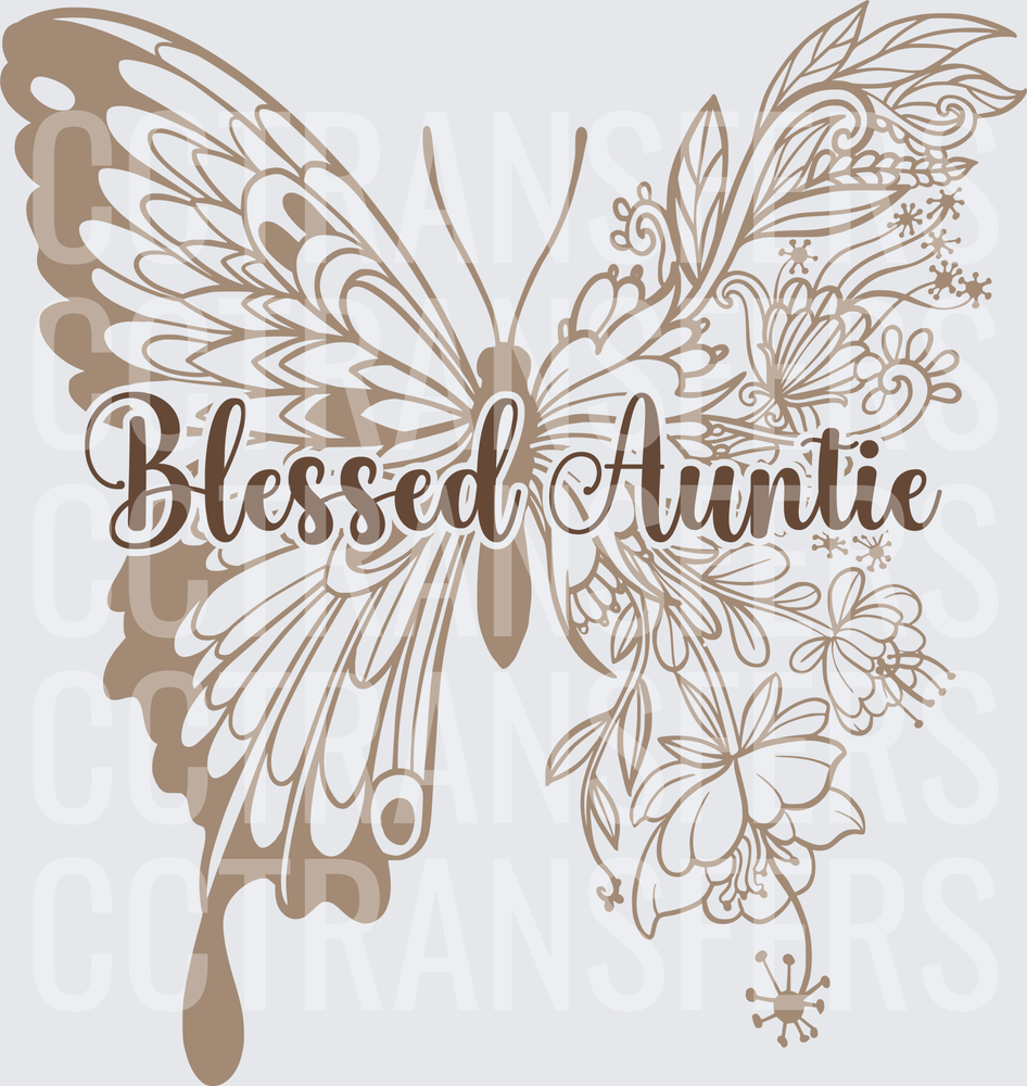 Blessed Auntie Floral Butterfly Brown Tones (DTF)