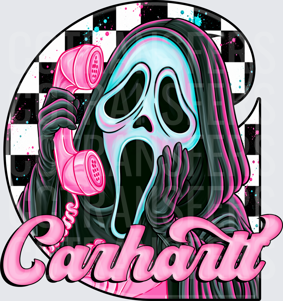 Ghostface Horror Mask Pink Phone Checkered (DTF)