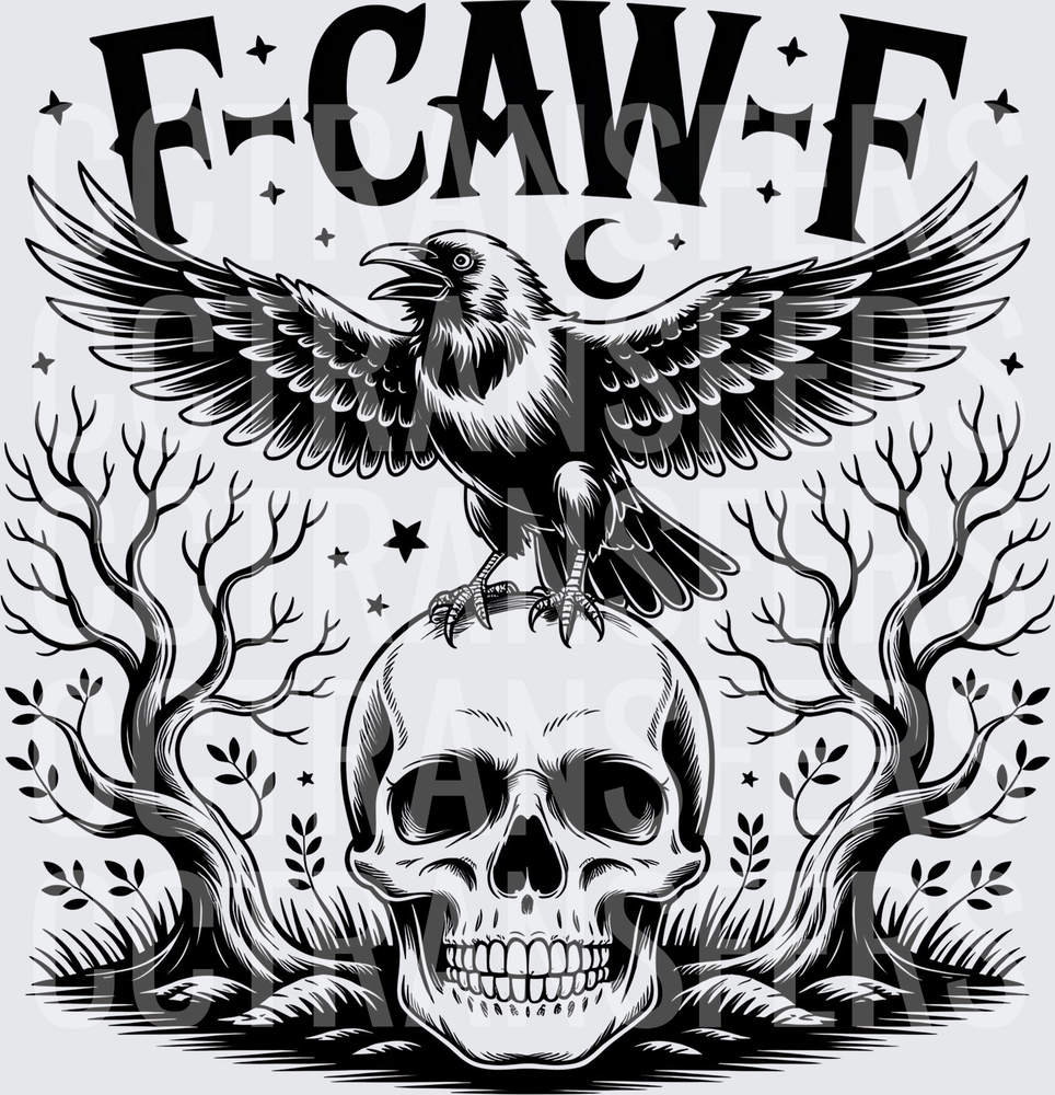 F Caw F Raven Skull Spooky Trees Gothic (DTF)