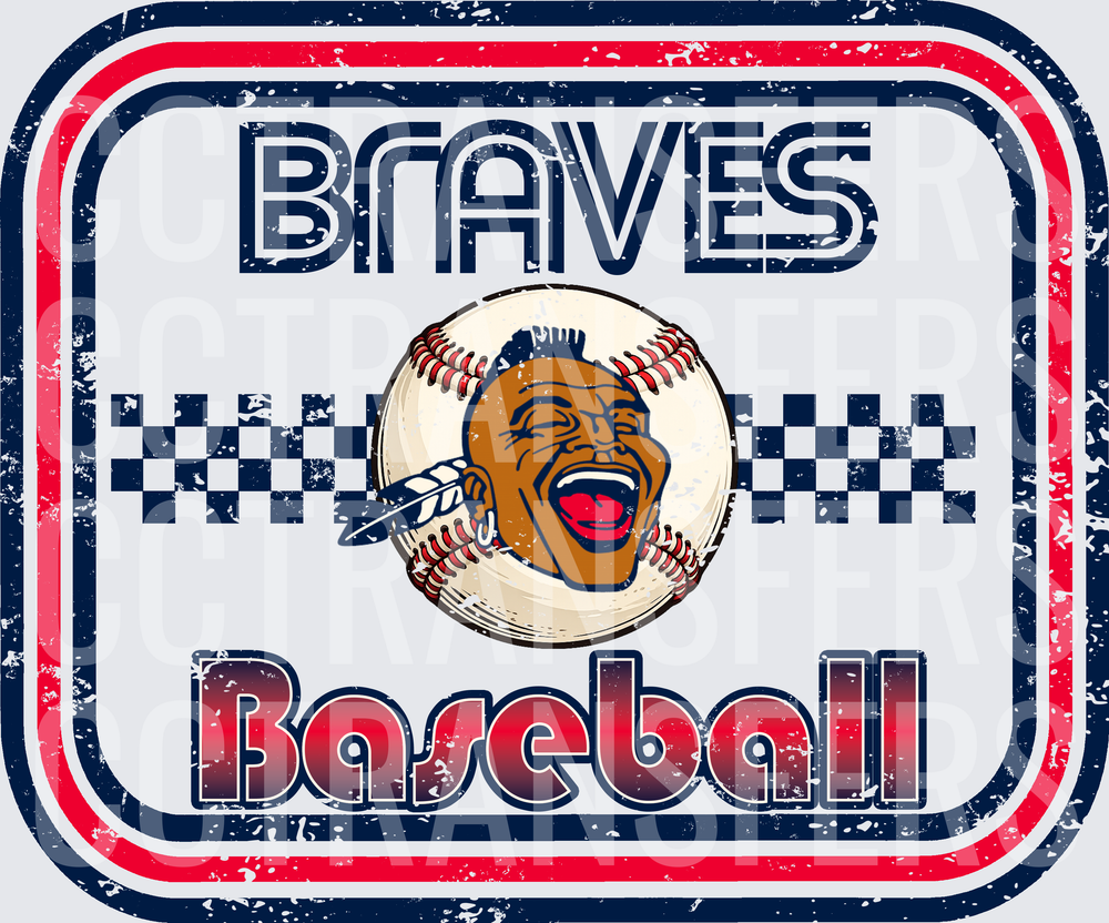 Braves Baseball Vintage Retro Checkered Baseball Face (DTF)
