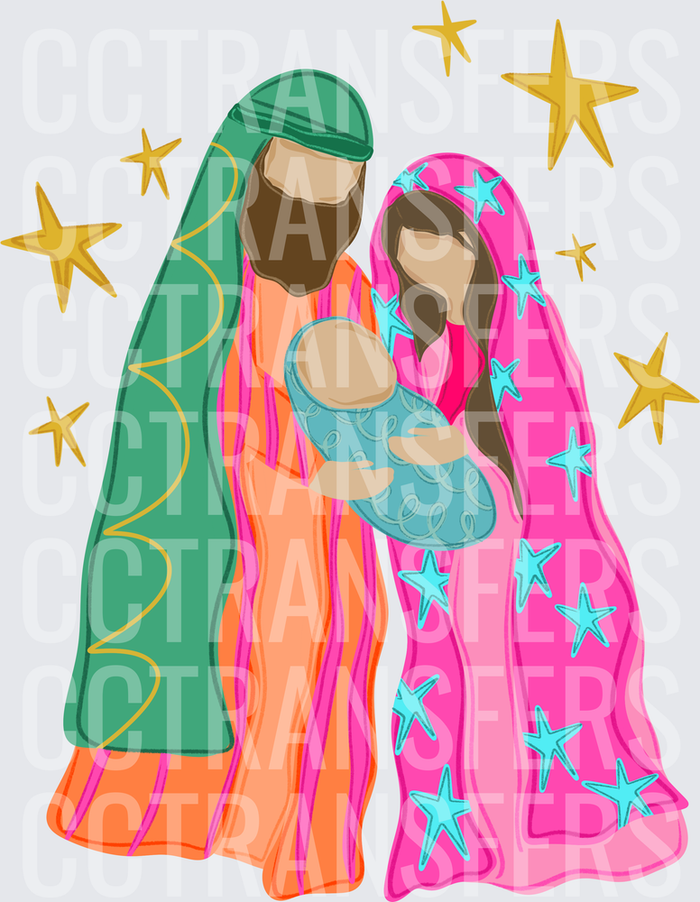 Colorful Holy Family Nativity Mary Joseph Baby Jesus (DTF)