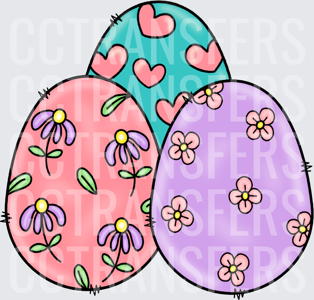 Pastel Easter Eggs with Flowers and Hearts (DTF)
