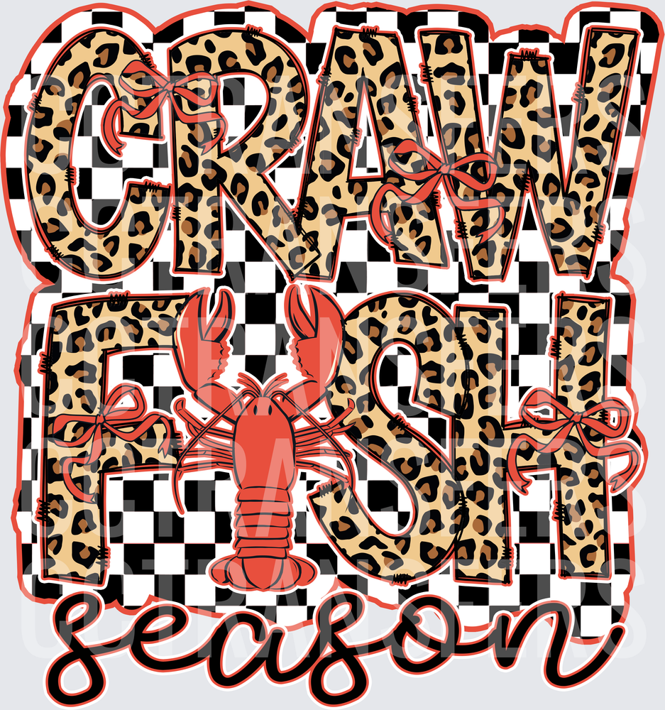 Crawfish Season Leopard Checkered Coquette Bow (DTF)