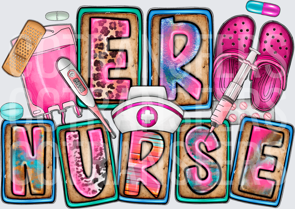 ER Nurse Bold Leopard Western Letters Medical Icons (DTF)