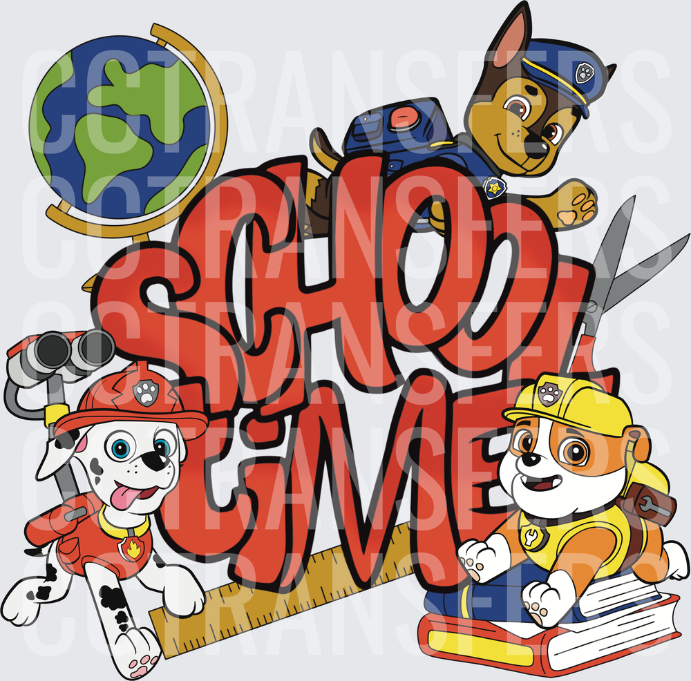 School Time Cartoon Pups Back to School Design (DTF)