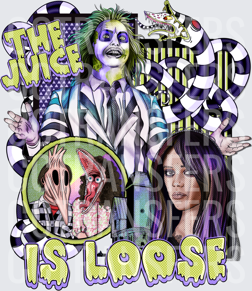 The Juice Is Loose Ghost Striped Suit Spooky Collage (DTF)