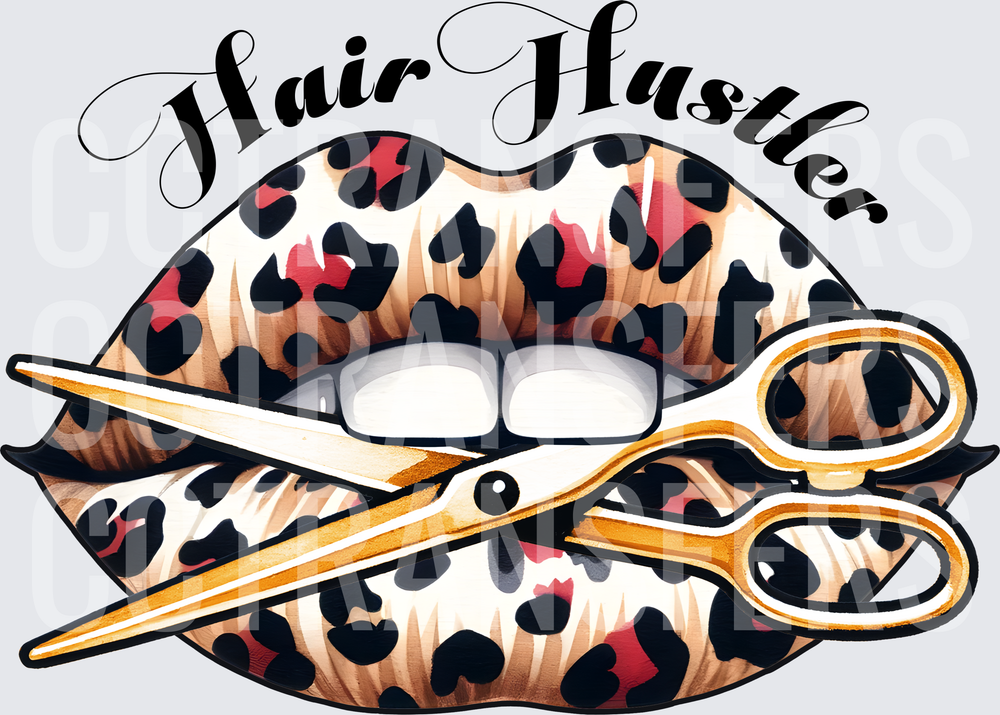 Hair Hustler Leopard Lips Gold Scissors (DTF)