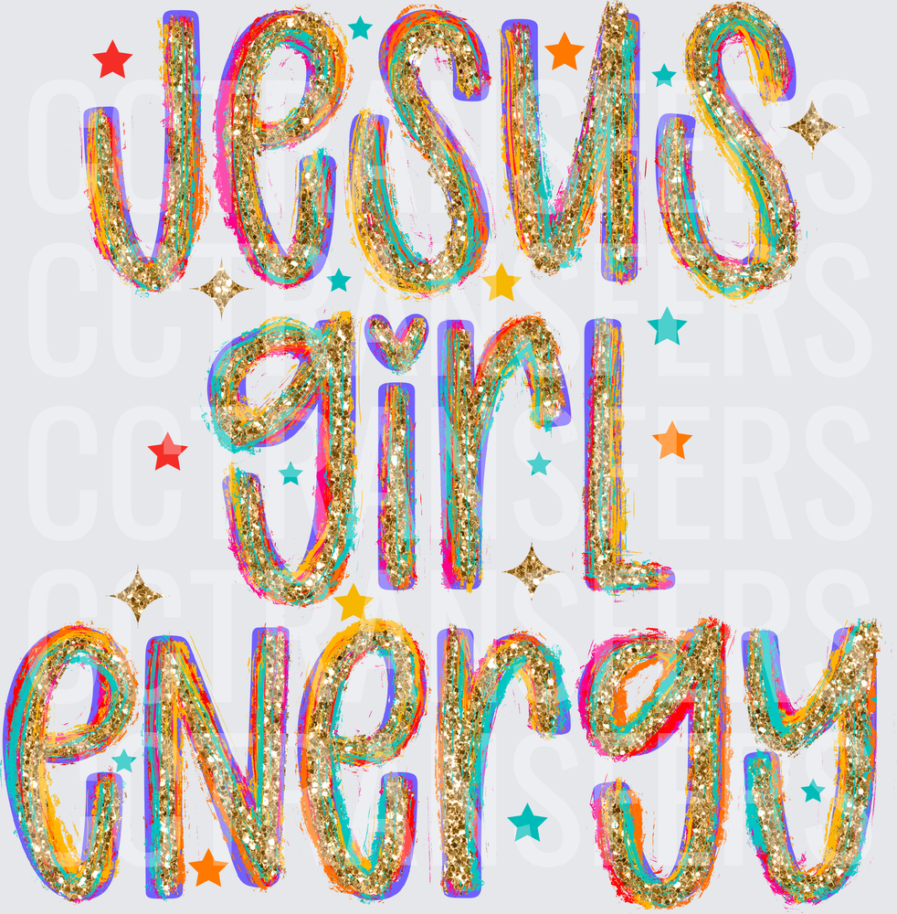 Jesus Girl Energy Glitter Stars Colorful Typography (DTF)