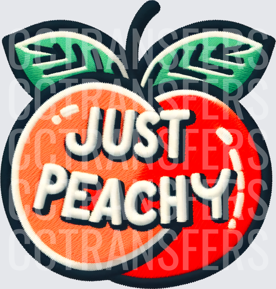 Just Peachy Embroidered Style Peach Fruit Design (DTF)