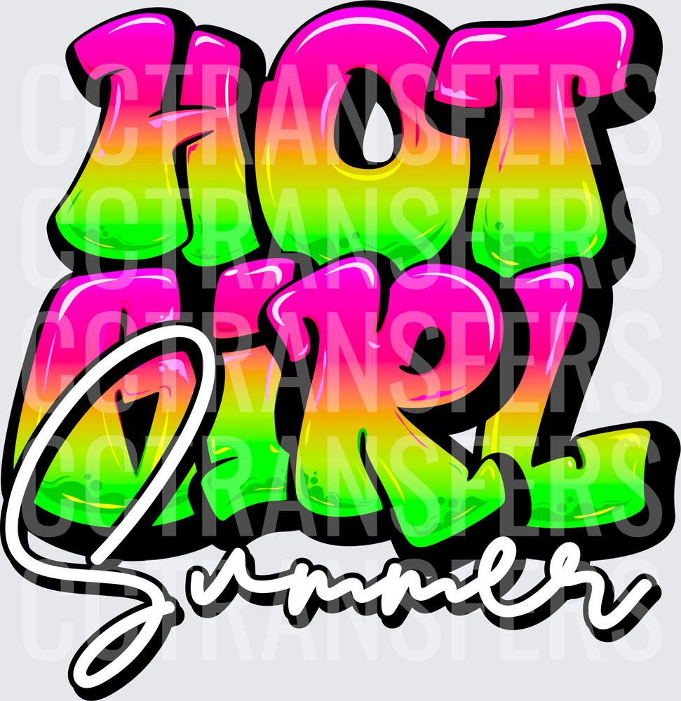 Hot Girl Summer Neon Graffiti Bubble Letter Gradient (DTF)