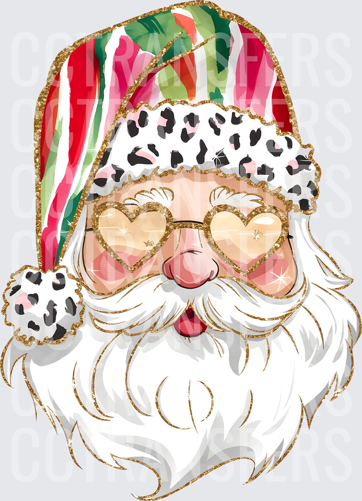 Glam Santa Gold Heart Sunglasses Leopard Hat (DTF)