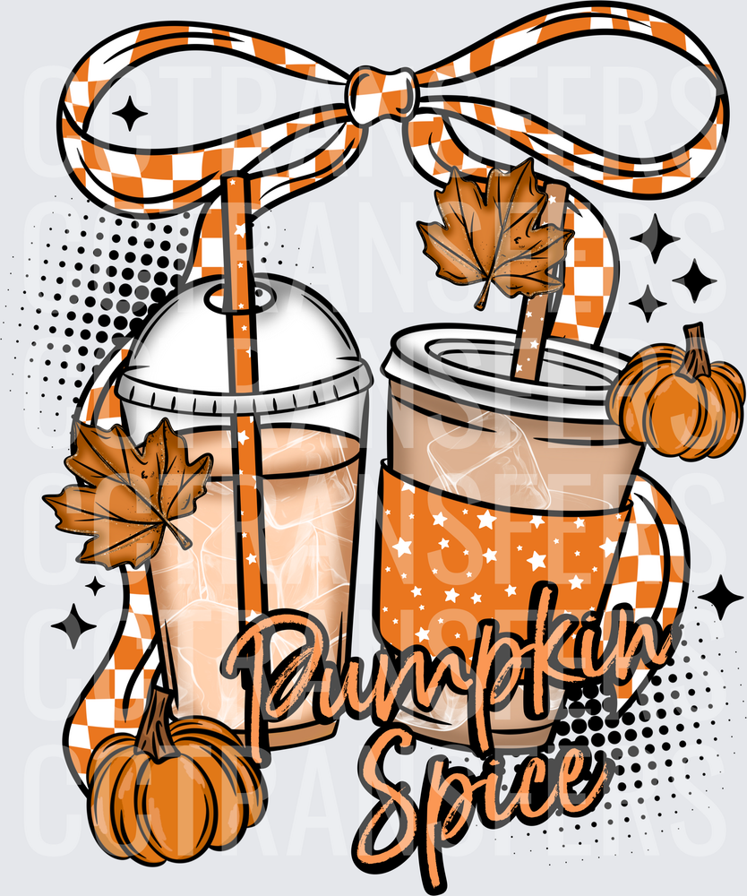 Pumpkin Spice Fall Coffee Cups with Checkered Bow (DTF)